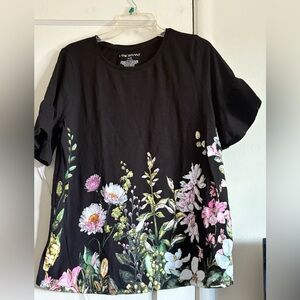 Lane Bryant Black Cotton Top with Ruffle Sleeves